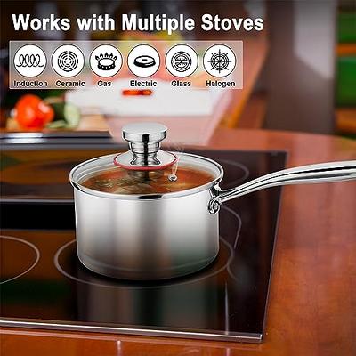 P&P CHEF 1 Quart Saucepan, Brushed Stainless Steel Saucepan with Lid, Small  Sauce Pan for Home kitchen Restaurant Cooking, Easy Clean and Dishwasher