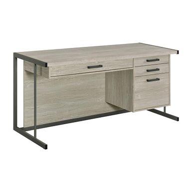 Flash Furniture Bartlett Dark Ash Wood Grain Finish Computer Desk with  Drawers and Black Metal Legs