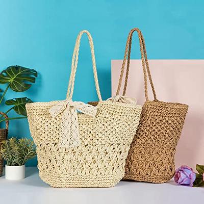 Herald Large Handmade Straw Purses for Women, Summer Beach Natural