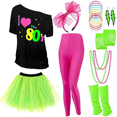 Vabean 19 Pcs 80s Costume Set T Shirt Leggings Tutu Skirt Headband