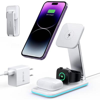 3 in 1 Wireless Charger for MagSafe, Aluminum Alloy Wireless Charging  Station, Compatible with iPhone 15/14/13/12, Apple Watch, AirPods Pro/3/2  (Cable