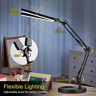 Led Desk Lamp with Clamp and Stand, Double Head LED Desk Lamp, 24W  Brightest Led Workbench Office Light Desk Lamps for Home Office, Eye-Caring