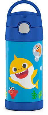 BOZ Kids Insulated Water Bottle with Straw Lid, Stainless Steel (Shark)