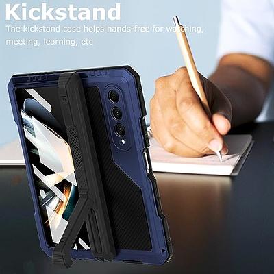  YQODSZ for Samsung Galaxy Z Fold 5 Metal Case with Fold5 S Pen  Holder, Rugged Heavy Duty Z Fold 5 Case Screen Protector Kickstand  Full-Body Protection Z Fold 5 5g Phone