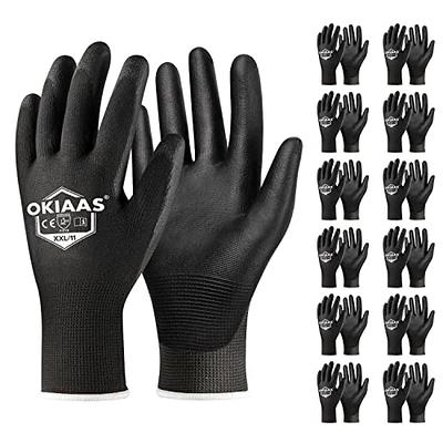 OKIAAS Men's Large Black Ultra-Thin Lightweight Working Gloves with Grip, 12 Pairs Bulk Pack Construction Gloves