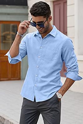 LOCALMODE Men's Regular Fit Cotton Business Casual Shirt Solid Short Sleeve  Button Down Dress Shirts
