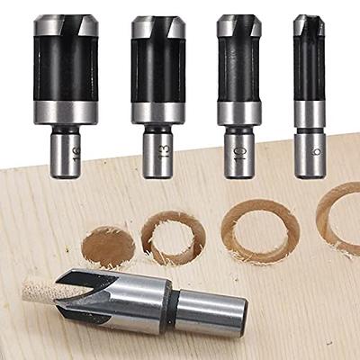 Wood Plug Cutter Set, 6mm + 10mm + 13mm + 16mm / 1/4 3/8 1/2 5/8  Straight and Tapered Drill Bit Cutting Tool for Woodworking 