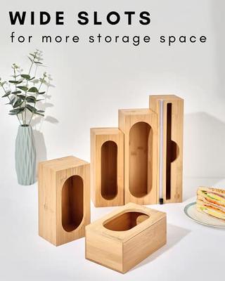 SpaceAid Bag Storage Organizer for Kitchen Drawer, Bamboo Organizer, Compatible with Gallon, Quart, Sandwich and Snack Variety Size Bag 1 Box 4 Slots