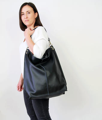 Black Leather Hobo Bag - Slouchy Leather Purse For Women