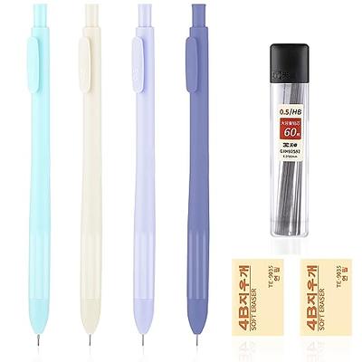 Fourcandies Cute Mechanical Pencil Set, 6pcs Pastel Mechanical Pencils 0.5mm & 0.7mm with 360pcs HB Pencil Leads, 3pcs Erasers and 9pcs Eraser Refills