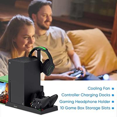  Vertical Cooling Stand for Xbox Series X Console - Dual  Controller Charging Dock Station with 2 Pack 1400mAh Batteries & Game Rack  Storage Organizer and Gaming Headphones Holder for Xbox Series
