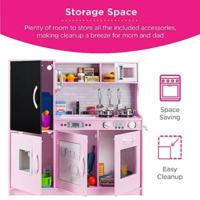 Bruvoalon Wooden Play Kitchen Toy Set for Kids, with Realistic Design, Sink  with Faucet, Oven, Microwave, Utensils, Kitchenware Play Food Set