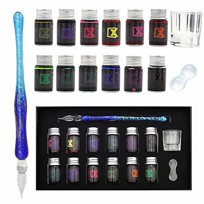 3Pcs Calligraphy Ink Set, Calligraphy Fountain Glass Dip Pen Color