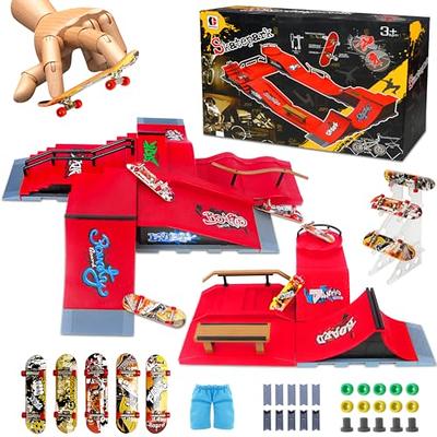  Finger Skateboard Ramp for Kids-KETIEE 6 in 1 Finger Skate Park  Set with 6 Finger Deck Ramp 4 Mini Skateboards 1 Fingerboard Display  Rack-Fingertip Training Props Mini Finger Toy for Kids