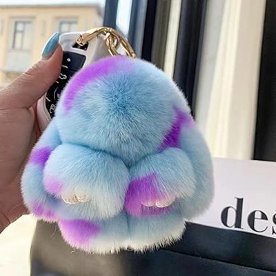 HXINFU Soft Cute Rabbit Fur Pom Pom Keychain Fluffy Real Rex Bunny Keychain Decoration