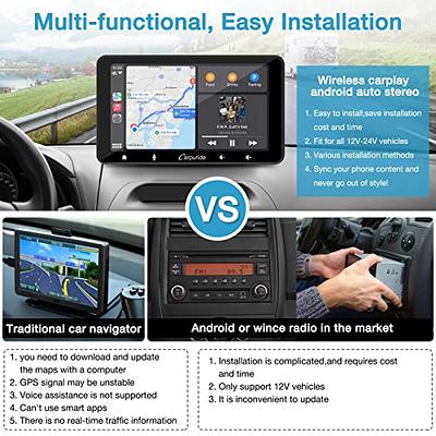 2023 Newest Carpuride Wireless Portable Apple Carplay & Android Auto 7 Inch  Touchscreen Car Radio Receiver with Mirror, Bluetooth, Google, Siri, FM