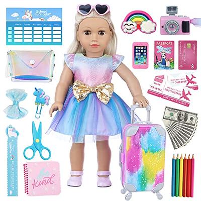 American 18 Inch Doll Clothes and Makeup Accessories Set Includes 18 Inch  Doll Clothes Backpack Sunglasses Phone Shoes Comb Mirror Eye Shadow  Lipstick