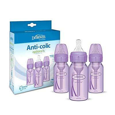 Dr. Brown's Natural Flow® Anti-Colic Options+™ Narrow Baby Bottles 8 oz/250  mL, with Level 1 Slow Flow Nipple, 4 Pack, 0m+