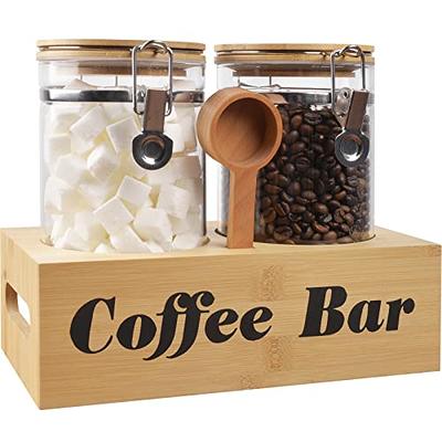 Glass Coffee Containers with Shelf Printed Coffee Bar- 2 Pcs 49oz