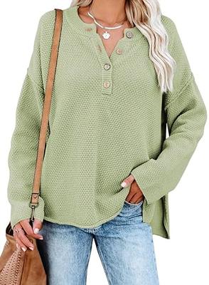 SHEWIN Womens Sweaters Casual Long Sleeve V Neck Button Lightweight Waffle  Knit Tops for Women,(US 4-6) S,Mint Green - Yahoo Shopping