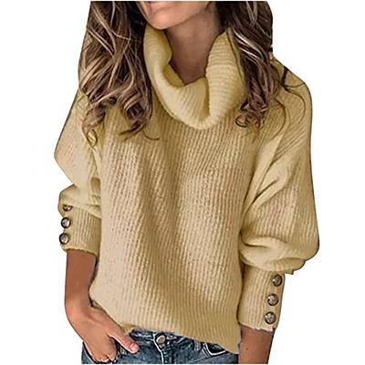 R-O95 Khaki Tops for Women Fall Summer Long Sleeve Turtle Neck