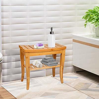 Bamboo Shower Seat Bench with Storage Shelf