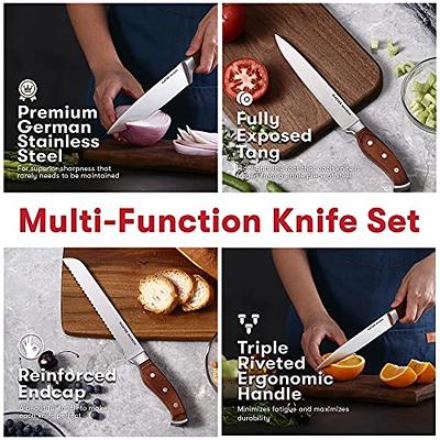 7-Piece Premium Walnut Kitchen Knife Set with Knife Block & Dual