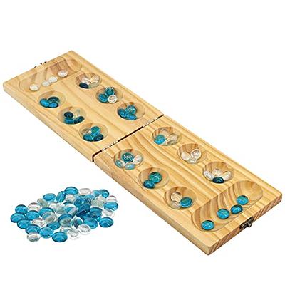 AMEROUS Wooden Mancala Board Game Set with 72+8 Bonus Multi Color Glas