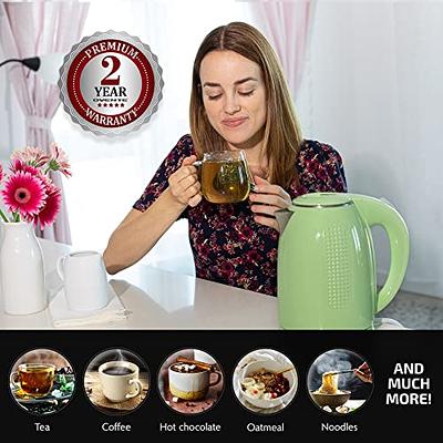 OVENTE Portable Electric Kettle Stainless Steel Instant Hot Water Boiler  Heater 1.7 Liter 1100W Double Wall Insulated Fast Boiling with Automatic  Shut Off for Coffee Tea & Cold Drinks, Green KD64G 