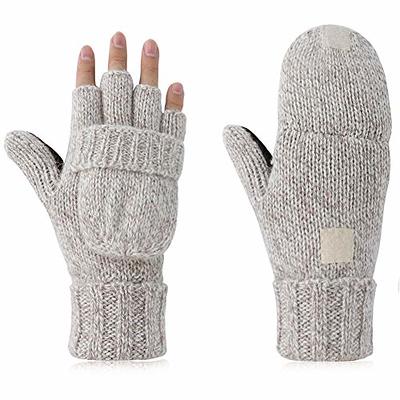 OMECHY Winter Knitted Fingerless Gloves Thermal Insulation Warm Convertible Mittens Flap Cover for Men Women