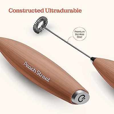 Handheld Electric Milk Frother with Stand - Sleek Black & Wood