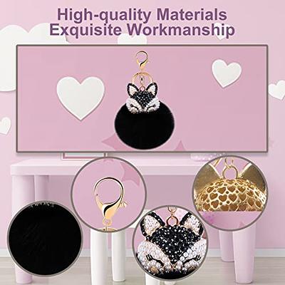 Fashion Fluffy Black Pompom Artificial Rabbit Fur Ball Keychain Crysta