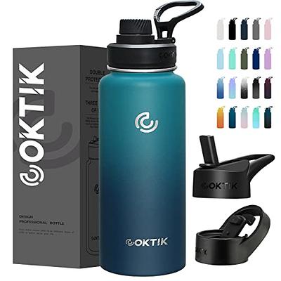 Insulated Water Bottles 17 oz, Santeco Stainless Steel Bottle with Lanyard  & Wide Mouth Spout Lid