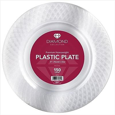 100 Clear Plastic Plates - 6.25 Inch Disposable Plates, Fancy Dessert  Plates, Hard Round Party Plates, Elegant Appetizer Plates, Heavy Duty  Wedding Plates