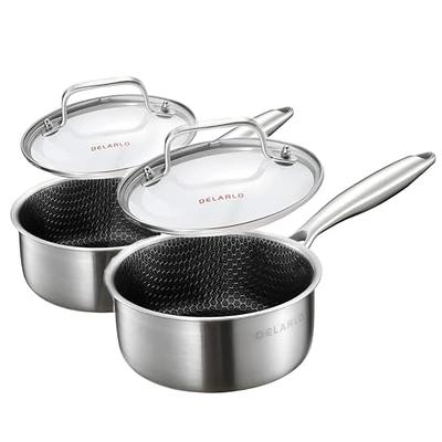 MICHELANGELO Stainless Steel Saucepan Set, 1QT & 3QT Saucepans with Lids,  Nonstick Sauce Pan with Lid, Stainless Steel Pot Set 4 Pieces, Dishwasher