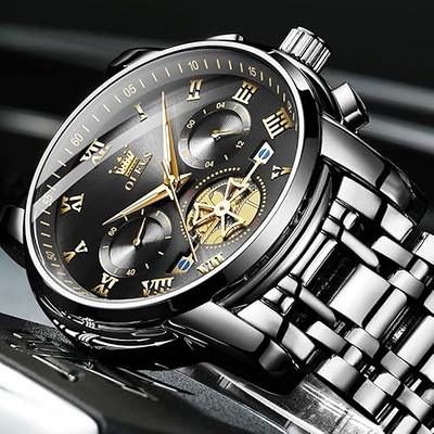 Men's Stainless Steel Golden Black Quartz Watch Men Stainless Steet Wrist Watch