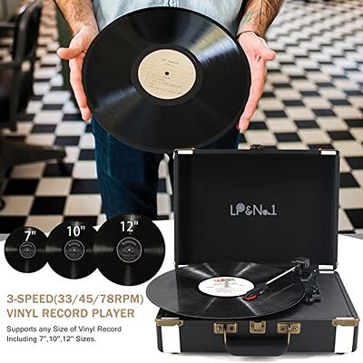 Jorlai Record Player with Bluetooth 3 Speed Vinyls Vintage Turntable Built in Battery Portable Suitcase Support Aux in RCA Line