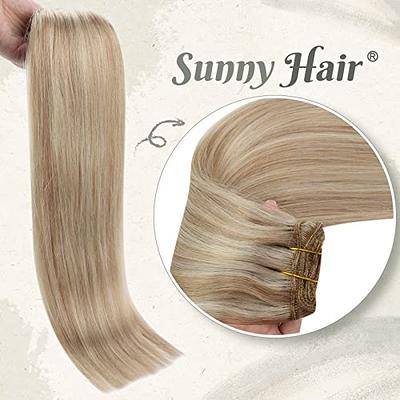 Sunny Human Hair Weft 20 inch Medium Brown and Caramel Blonde Highlights  Real Human Hair 100g