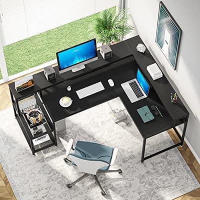 Unikito L Shaped Desk with LED Light and Power Outlet, Reversible Corner  Computer Table with Monitor Stand and Storage Shelf, Modern L- Shaped  Gaming Desk, Ergonomic Home Office Desk, Rustic Brown 