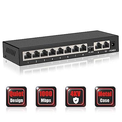 5 Port Unmanaged Ethernet Network Switch Ethernet Splitter Plug and Play in  Gray
