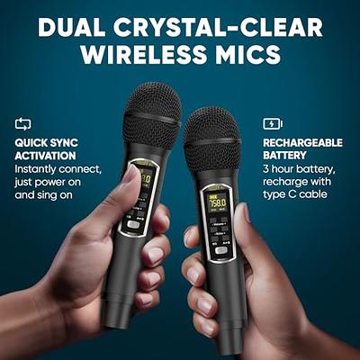 MASINGO 2023 Professional Karaoke Machine with Lyrics Display Screen + 2  UHF Wireless Microphones - Bluetooth Portable PA Speaker System with  Built-in