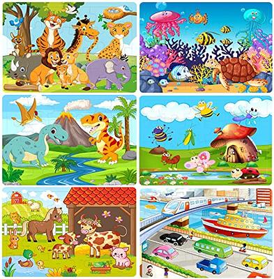 12 Pack Jigsaw Puzzles for Kids Ages 4-8 - Wooden Toddlers Puzzles 16  Pieces for Kids Party Favor Toys - Preschool Educational Learning Travel  Toys