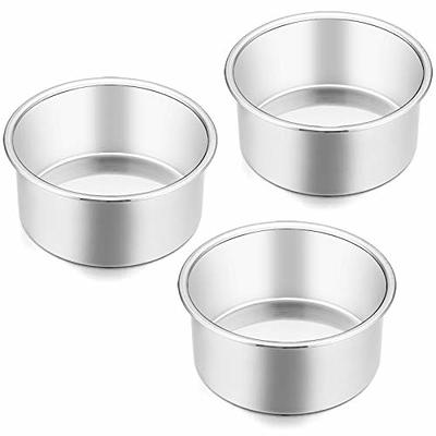 P&P CHEF 8-inch Round Baking Cake Pan with Lid, Stainless Steel Cake Pan  and Plastic Cover Set, For Wedding Birthday Picnic, Reusable & Durable