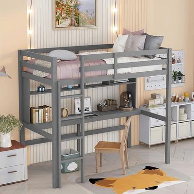 Twin Size Loft Bed with Desk & Drawers for Kids Teens, Girls Boys Bedroom,  Solid Wood Loftbed Frames with Shelves & Cabinet,Grey - Yahoo Shopping