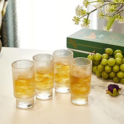 4 Pcs Creative Glass Cups Vintage Drinking Glasses Ribbed