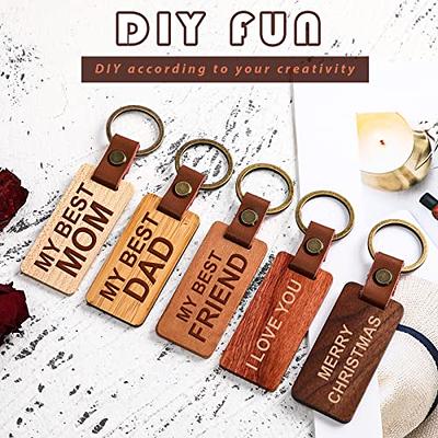 Wooden Keychain Wood Laser-Engraving Blanks Keychain Leather Strap Keychain  Unfinished Round Wood Keyring 