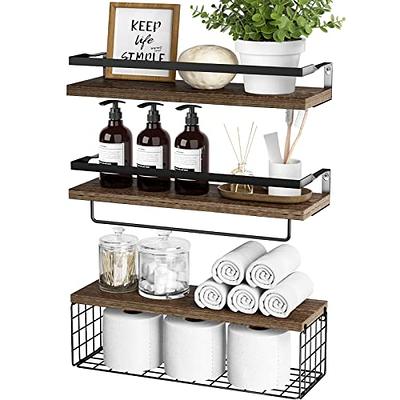 WOCOPIA Bathroom Shelves Over Toilet Wall Mounted, Bathroom Organizers and  Storage with Toilet Paper Basket & S Hooks, Floating Shelves for Wall, Wall