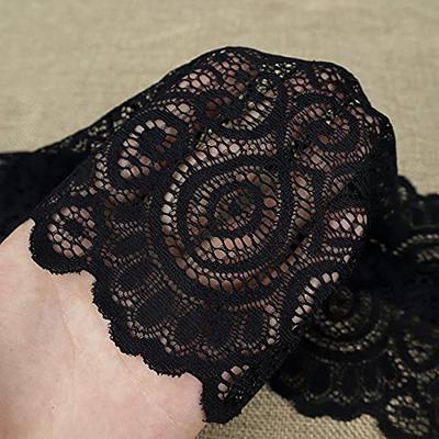 IDONGCAI Floral Stretchy Lace Wide Elastic Trim,Soft Elastic Galloon Lace  for Decorating.Thick Floral Stretch Lace Ribbon for Lace Table Runner and