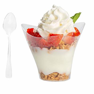 100 Mini Plastic Dessert Cups with Spoons - 5 oz Square Shooters - ilyapa