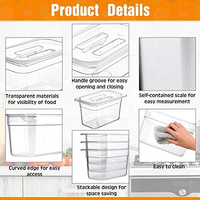 10 Pack Clear Food Pans with Lid Acrylic Transparent Food Pan Stackable  Plastic Pan with Capacity Indicator Food Storage Containers Restaurant  Supplies Hotel Pan for Fruits Vegetables (6 Inch High) 